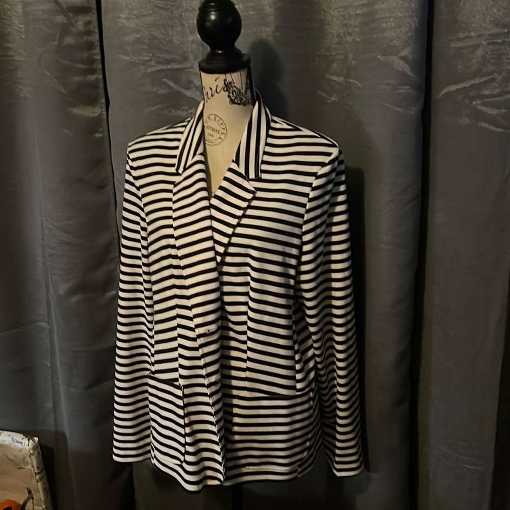 Black and white striped cotton blazer; George Brand; size XXL (20)